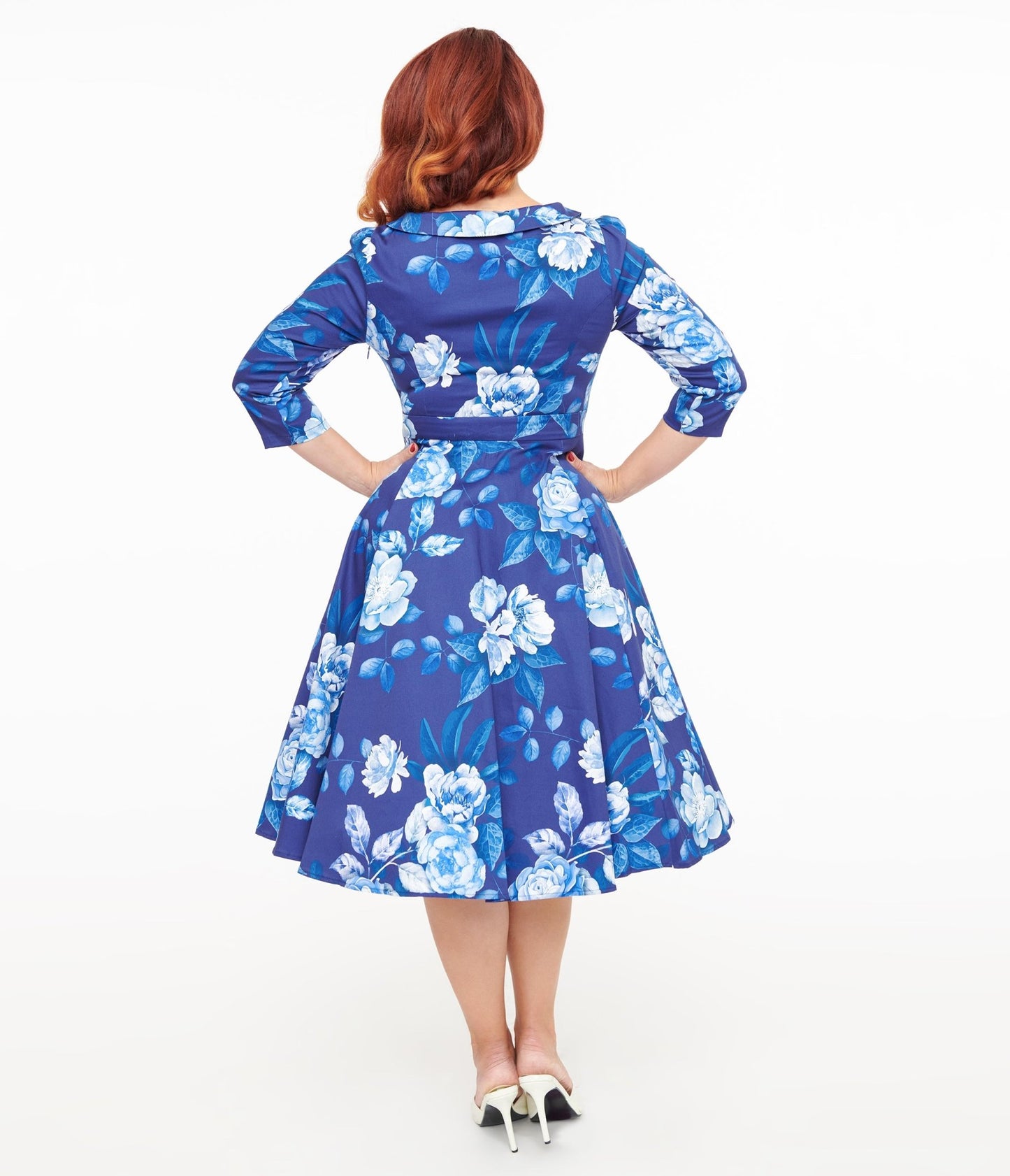 Hearts & Roses Blue & White Floral Dafney Swing Dress - Unique Vintage - Womens, DRESSES, SWING