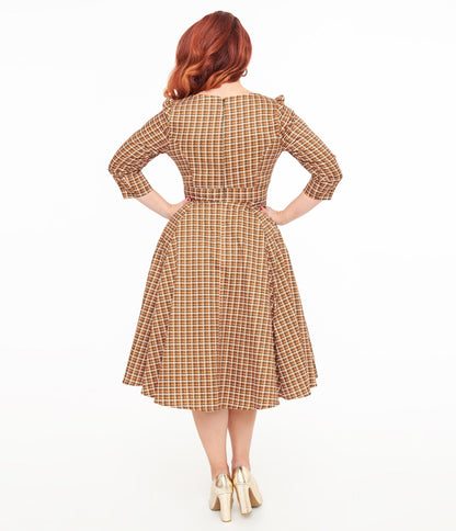 Hearts & Roses Brown Check Daniella Swing Dress - Unique Vintage - Womens, DRESSES, SWING