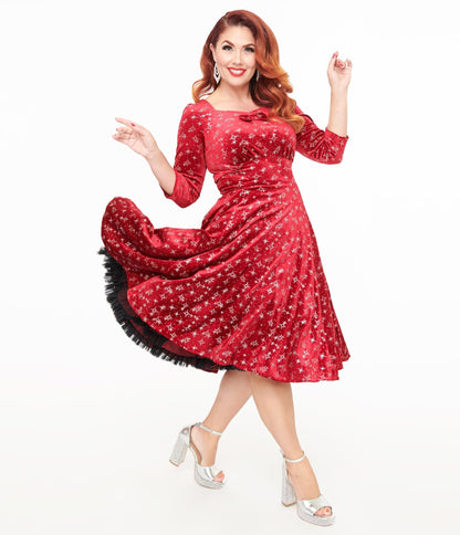 Hearts & Roses Burgundy Sparkle Paris Swing Dress - Unique Vintage - Womens, DRESSES, SWING