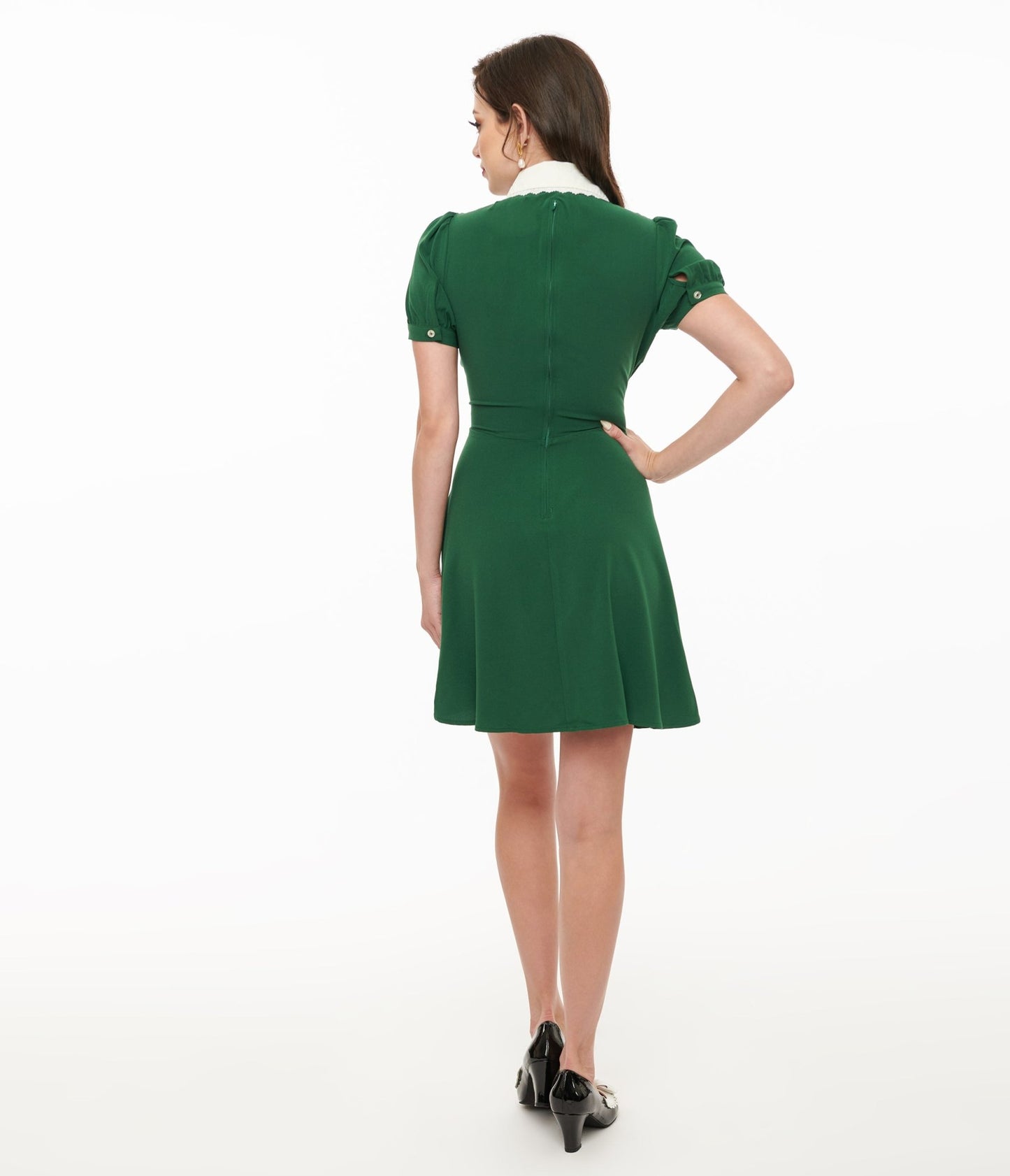 Hell Bunny 1950s Green Basil Fox Mini Dress - Unique Vintage - Womens, DRESSES, FIT AND FLARE