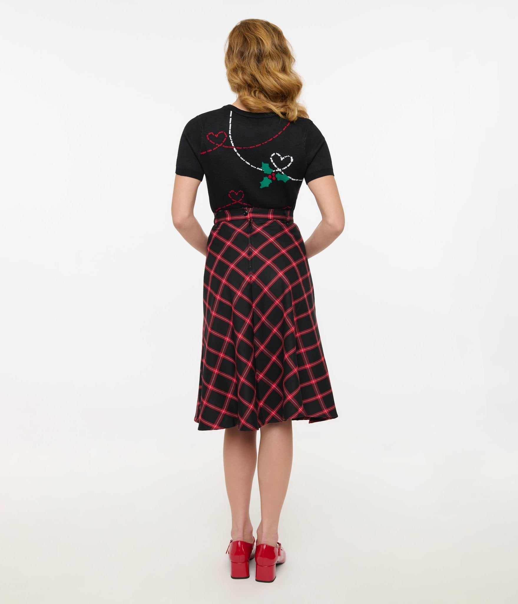 Hell Bunny 1950s Red & Black Tartan Janine Swing Skirt - Unique Vintage - Womens, BOTTOMS, SKIRTS