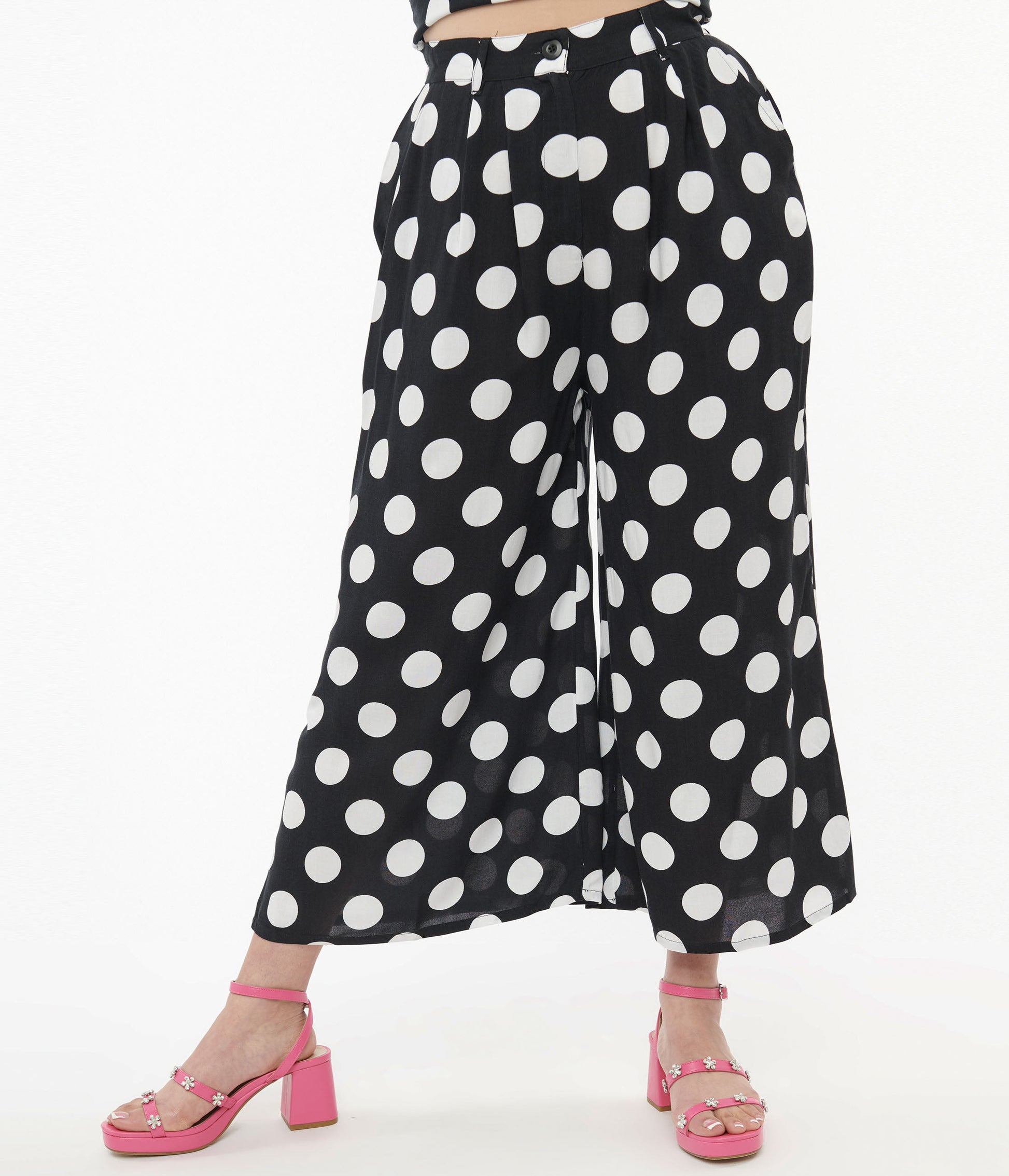 Hell Bunny 1960s Black & White Polka Dot Cropped Trousers - Unique Vintage - Womens, BOTTOMS, PANTS