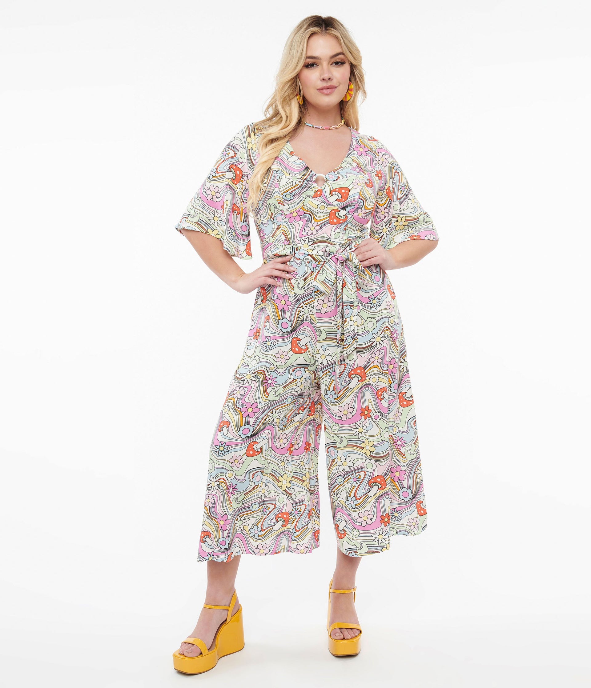 Hell Bunny 1960s Pastel Rainbow Hazy Daze Floral Jumpsuit - Unique Vintage - Womens, BOTTOMS, ROMPERS AND JUMPSUITS