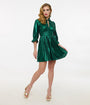 Hell Bunny 1970s Green Metallic Gigi Mini Dress