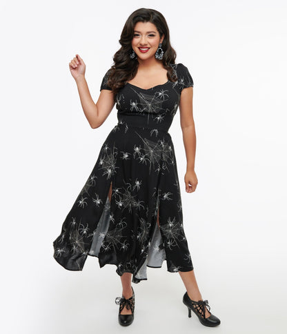 Hell Bunny Black Grunge Spider Midi Dress - Unique Vintage - Womens, HALLOWEEN, DRESSES