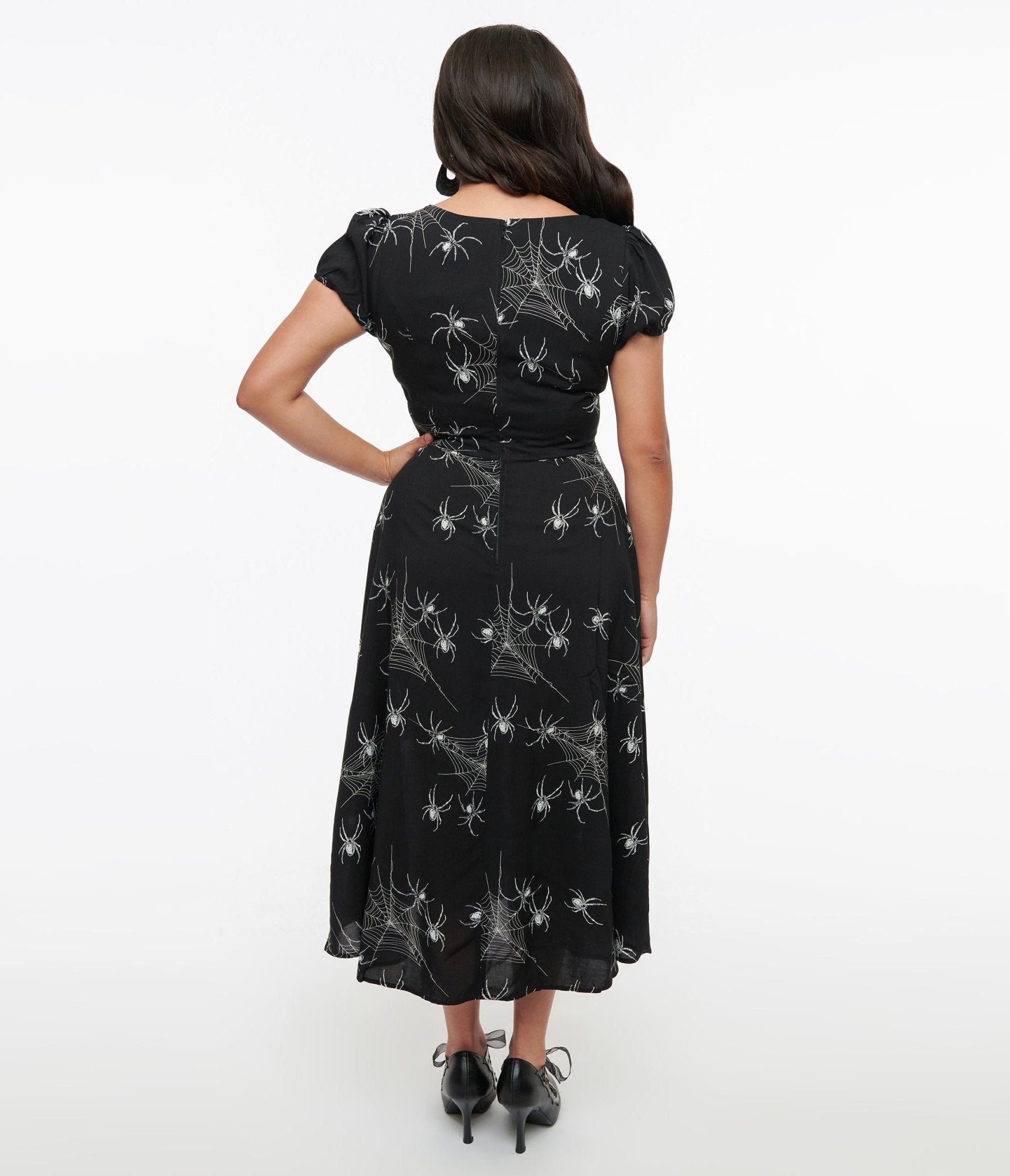 Hell Bunny Black Grunge Spider Midi Dress - Unique Vintage - Womens, HALLOWEEN, DRESSES