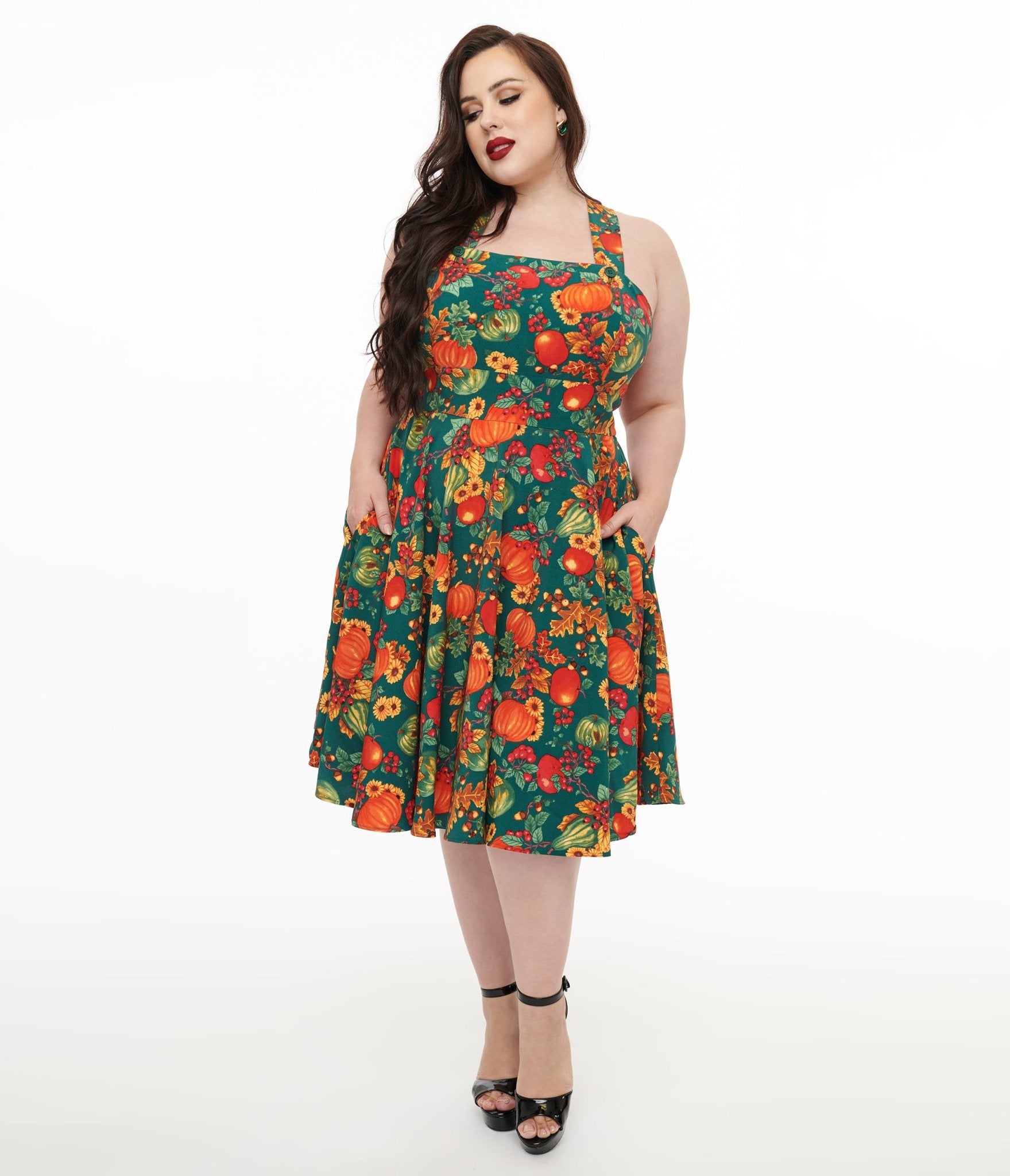 Hell Bunny Plus Size 1950s Autumn Pinafore Swing Dress - Unique Vintage - Womens, DRESSES, SWING