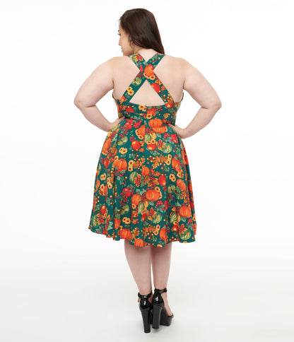 Hell Bunny Plus Size 1950s Autumn Pinafore Swing Dress - Unique Vintage - Womens, DRESSES, SWING