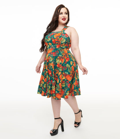 Hell Bunny Plus Size 1950s Autumn Pinafore Swing Dress - Unique Vintage - Womens, DRESSES, SWING