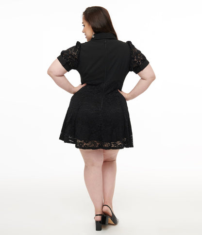 Hell Bunny Plus Size 1950s Black Lace Dominica Mini Dress - Unique Vintage - Womens, DRESSES, FIT AND FLARE