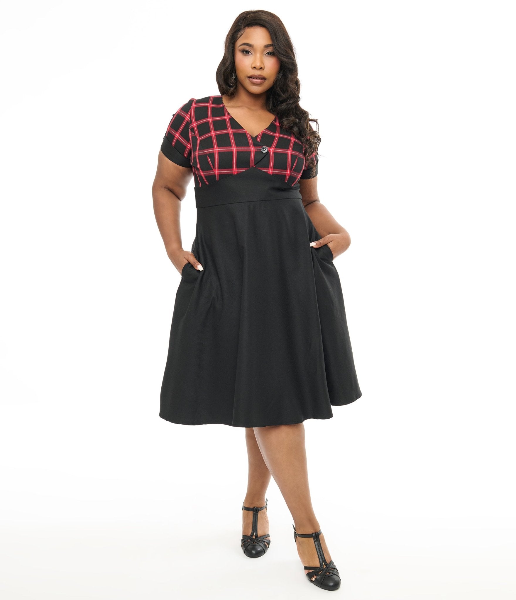 Hell Bunny Plus Size 1950s Red Black Tartan Janine Swing Dress Unique Vintage