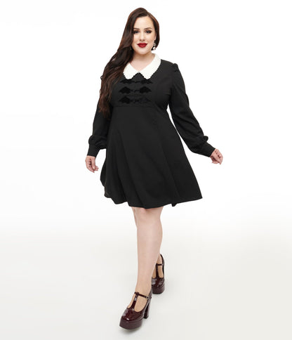 Hell Bunny Plus Size 1960s Black Batilda Mini Dress - Unique Vintage - Womens, HALLOWEEN, DRESSES