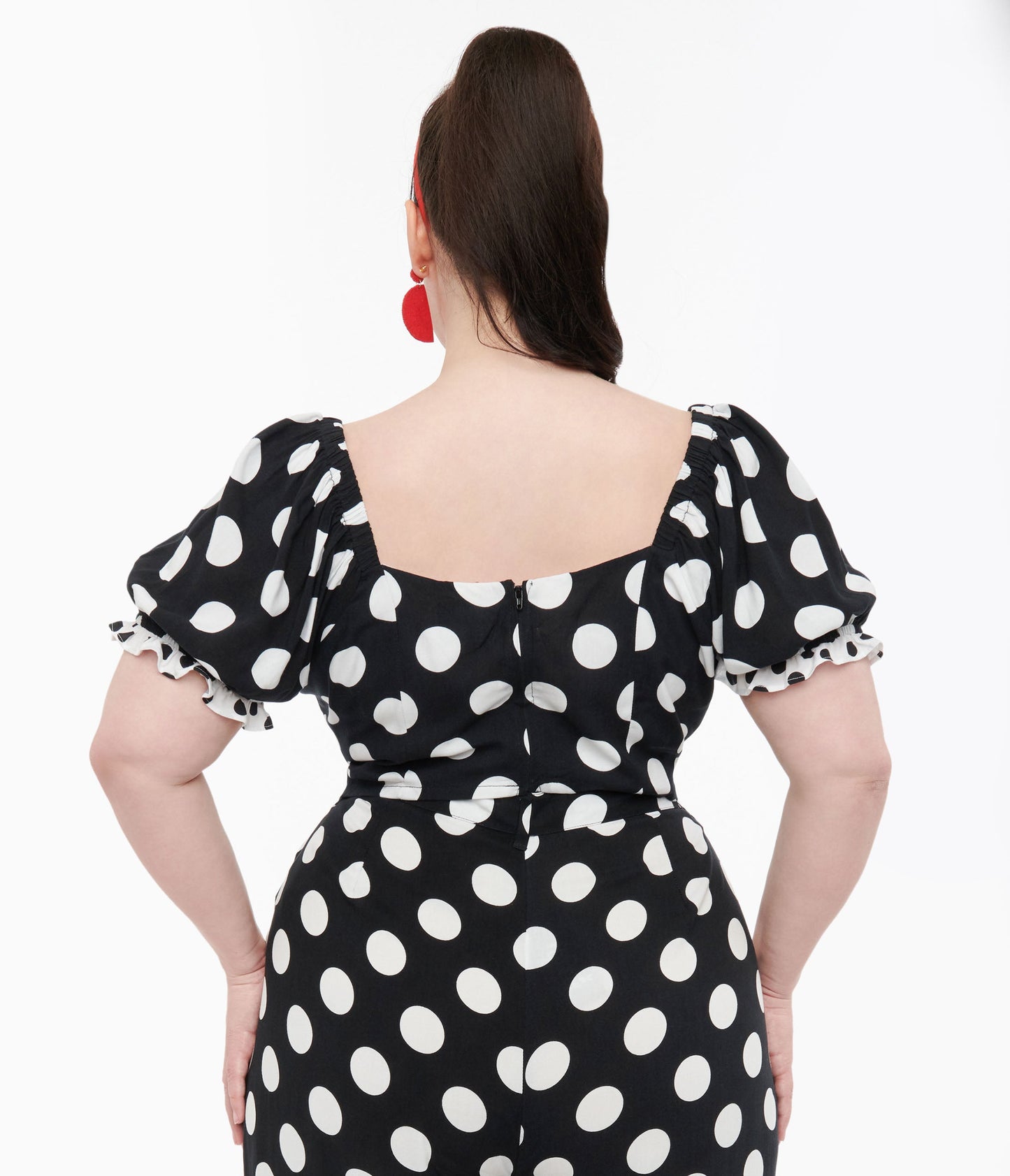 Hell Bunny Plus Size 1960s Black & White Polka Dot Dolores Crop Top - Unique Vintage - Womens, TOPS, WOVEN TOPS