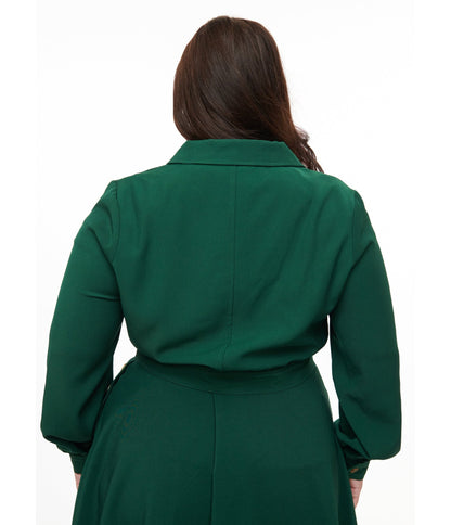 Hell Bunny Plus Size 1970s Forest Green Ravenswood Jacket - Unique Vintage - Womens, TOPS, OUTERWEAR