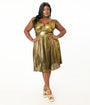 Hell Bunny Plus Size 1970s Gold Metallic Gigi Midi Dress