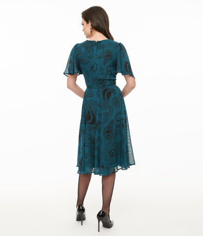 Hell Bunny Teal Snake Venom Midi Dress - Unique Vintage - Womens, DRESSES, MIDI