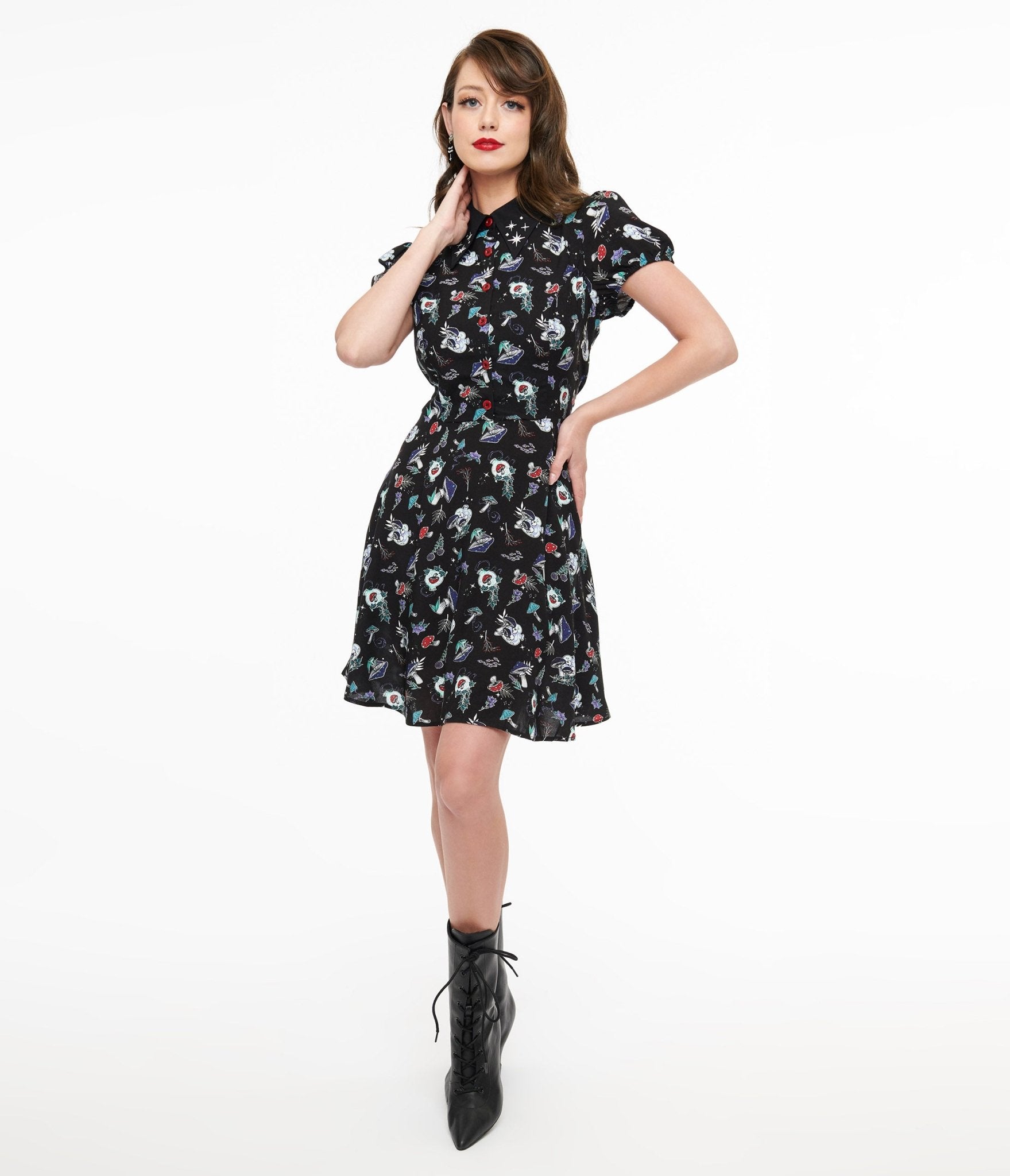 Hell Bunny Witchy Woodland Amanita Mini Dress - Unique Vintage - Womens, DRESSES, FIT AND FLARE