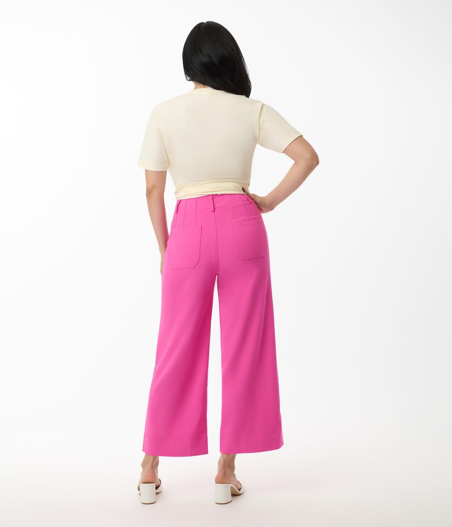 Hot Pink Cropped Wide Leg Colette Pants - Unique Vintage - Womens, BOTTOMS, PANTS