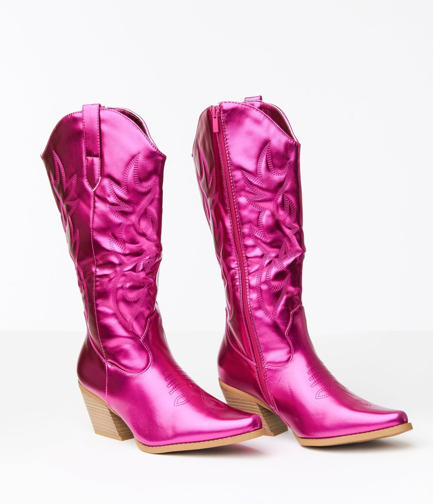 Hot Pink Patent Leatherette Cowboy Boots - Unique Vintage - Womens, SHOES, BOOTS