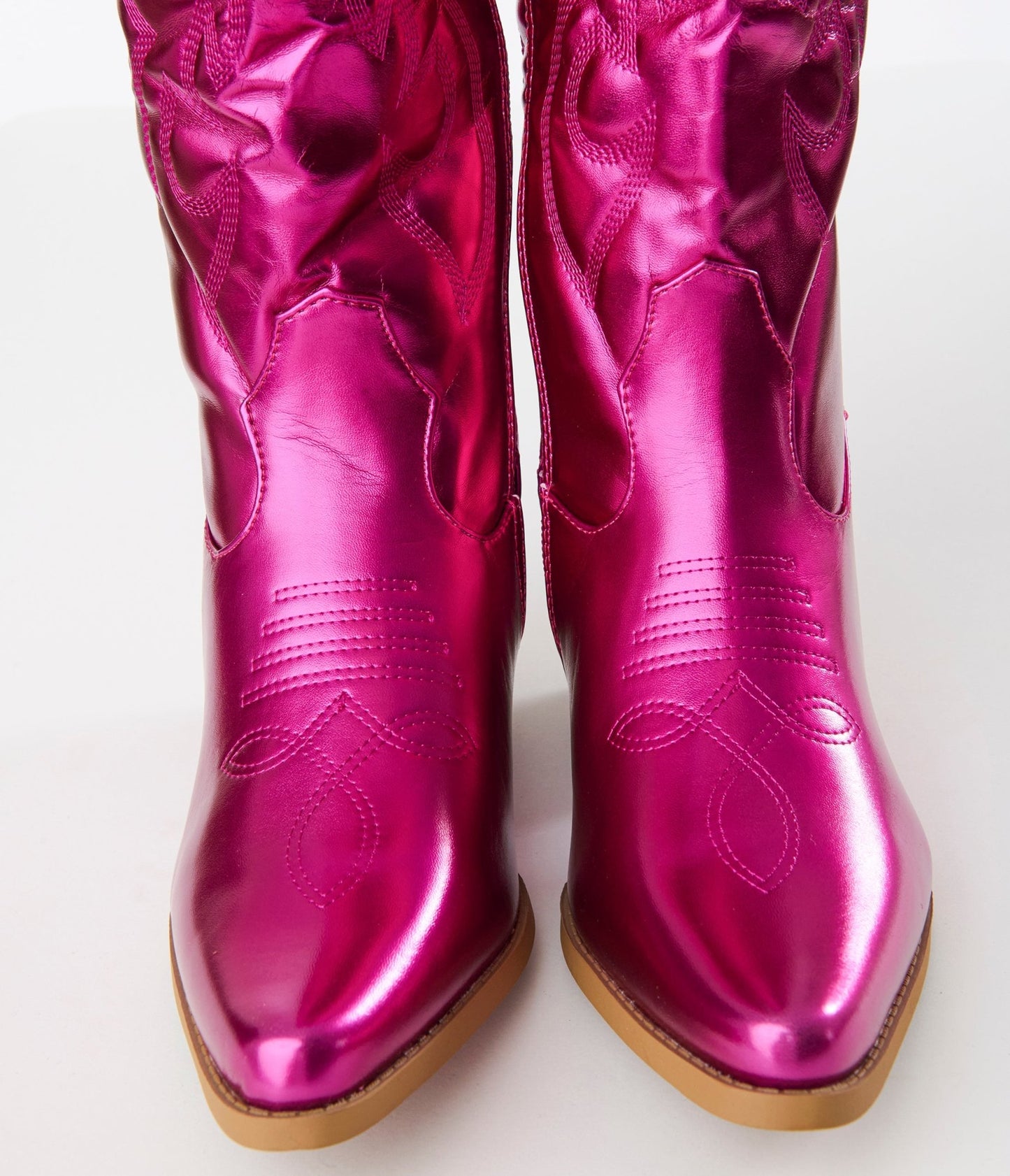 Hot Pink Patent Leatherette Cowboy Boots - Unique Vintage - Womens, SHOES, BOOTS