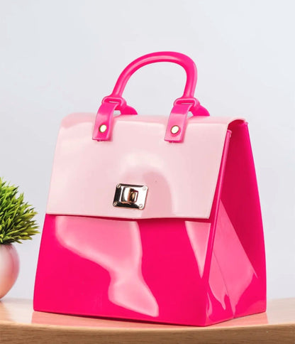 Hot Pink Patent Leatherette Crossbody Bag - Unique Vintage - Womens, ACCESSORIES, HANDBAGS