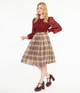 Khaki Plaid Fit & Flare Cotton Skirt