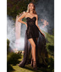 Ladivine by Cinderella Black Sheer Lace Sweetheart Gown with Overskirt