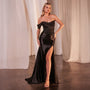 Ladivine by Cinderella Divine Black One Off Shoulder Satin Prom Gown