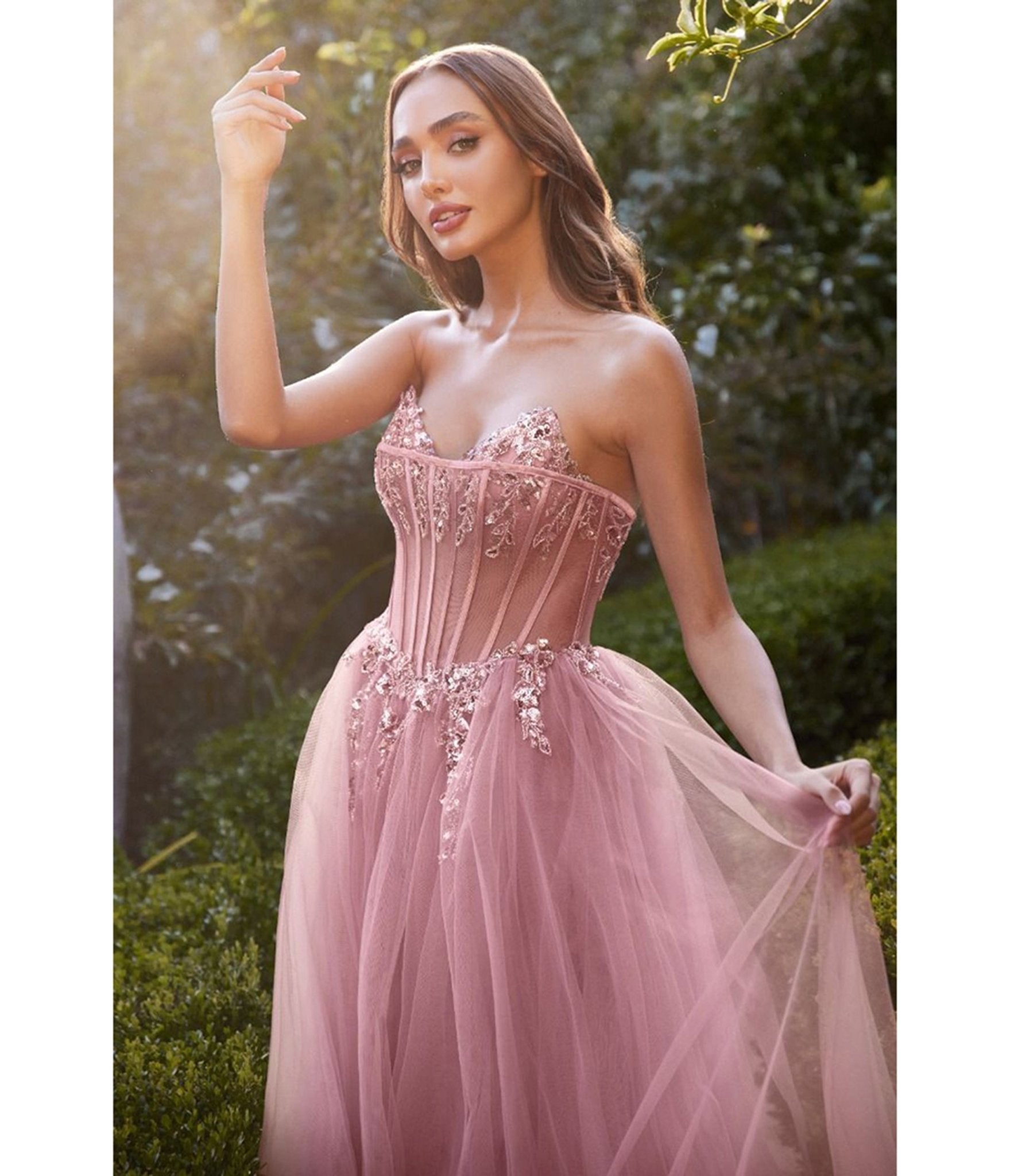 Ladivine by Cinderella Divine Rose Illusion Corset Strapless Evening Dress - Unique Vintage - Womens, DRESSES, PROM