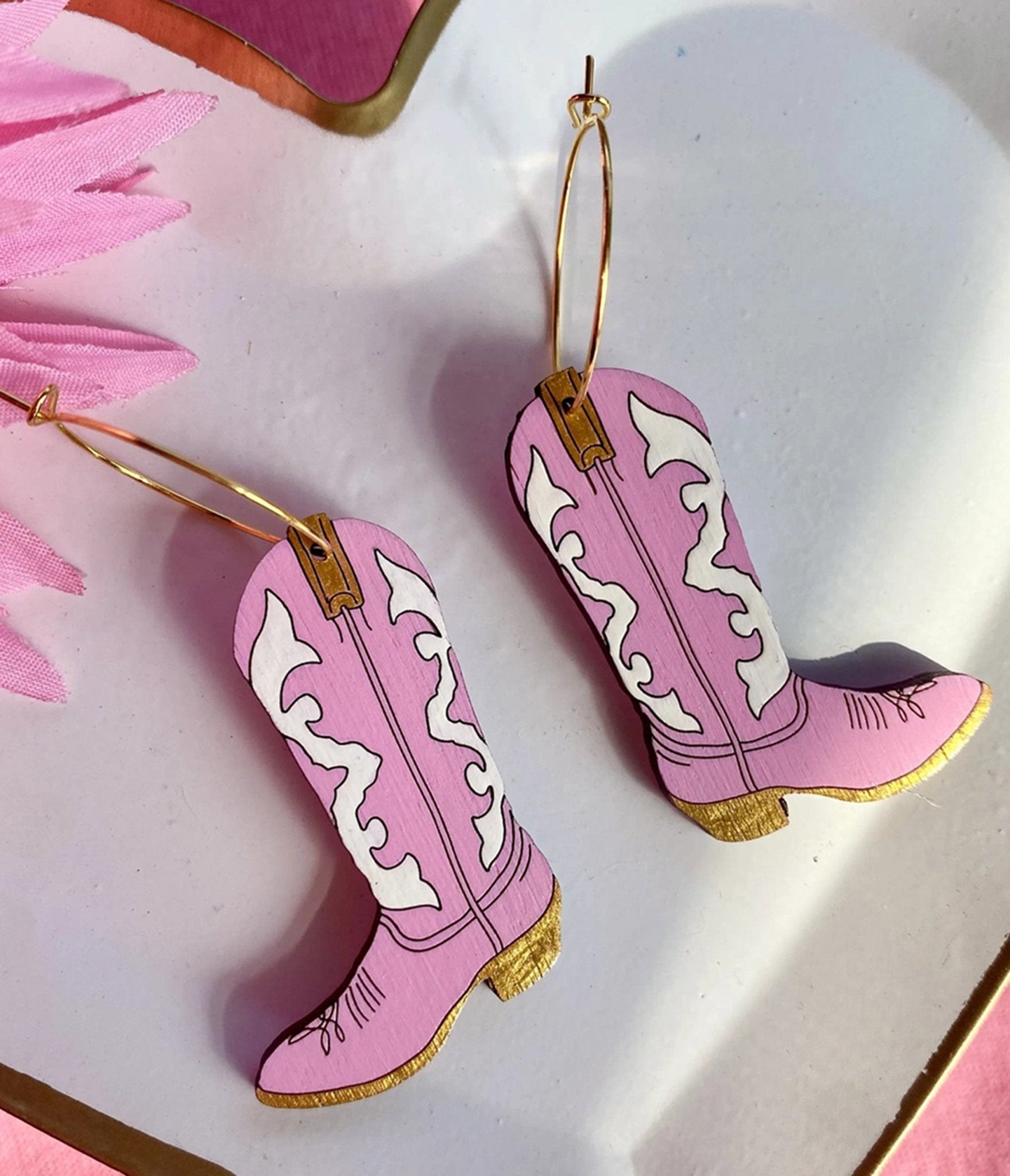 Le Chic Miami Pink Cowgirl Boot Earrings - Unique Vintage - Womens, ACCESSORIES, JEWELRY