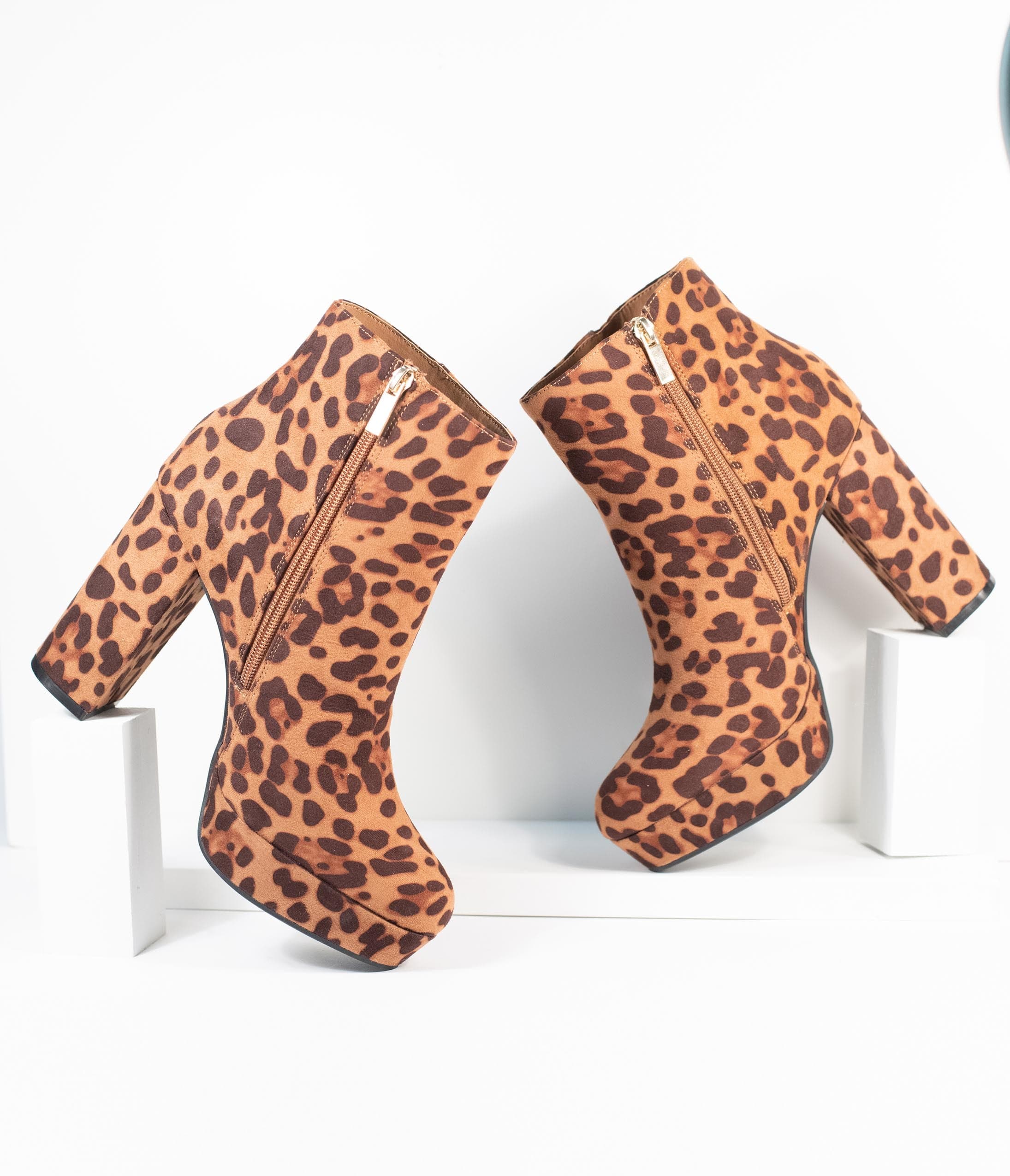 Daveigh cheetah print suede studded western block heel booties best sale