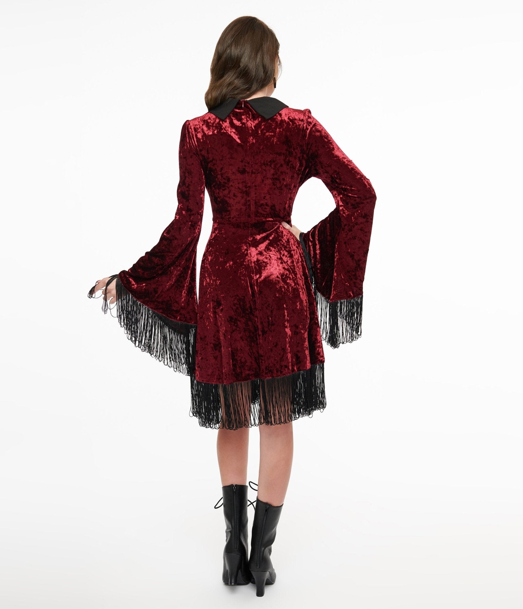 Lively Ghosts Red Velvet Fringe Moon Dress - Unique Vintage - Womens, DRESSES, SWING