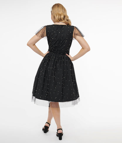 Magnolia Place 1950s Black Faux Pearl Swing Dress - Unique Vintage - Womens, DRESSES, SWING