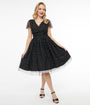 Magnolia Place 1950s Black Faux Pearl Swing Dress