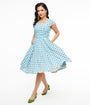 Magnolia Place 1950s Blue Floral Gingham Anna Swing Dress