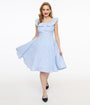 Magnolia Place 1950s Blue & White Stripe Barbara Swing Dress