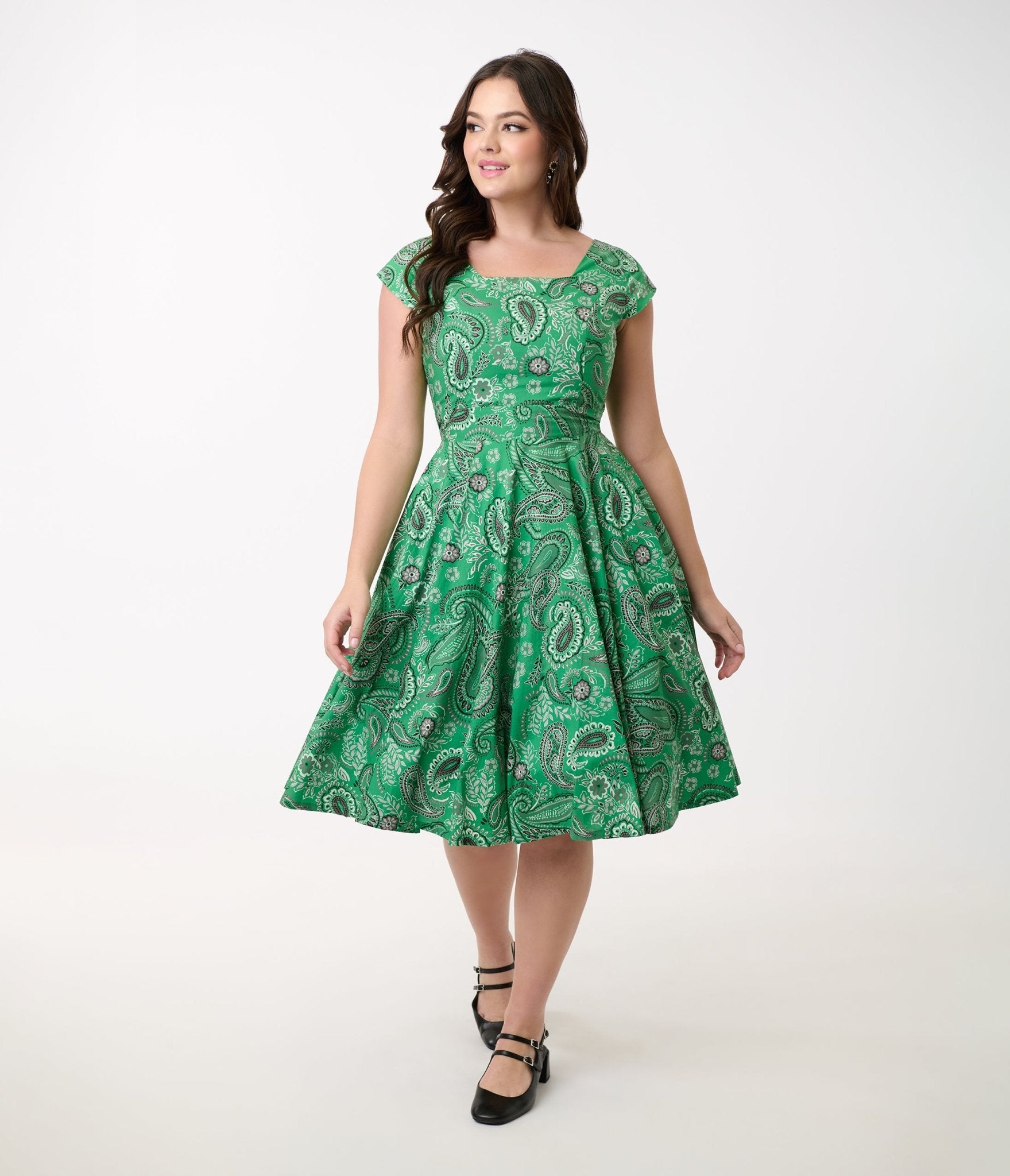 Magnolia Place 1950s Green Bandana Print Anna Cotton Swing Dress - Unique Vintage - Womens, DRESSES, SWING