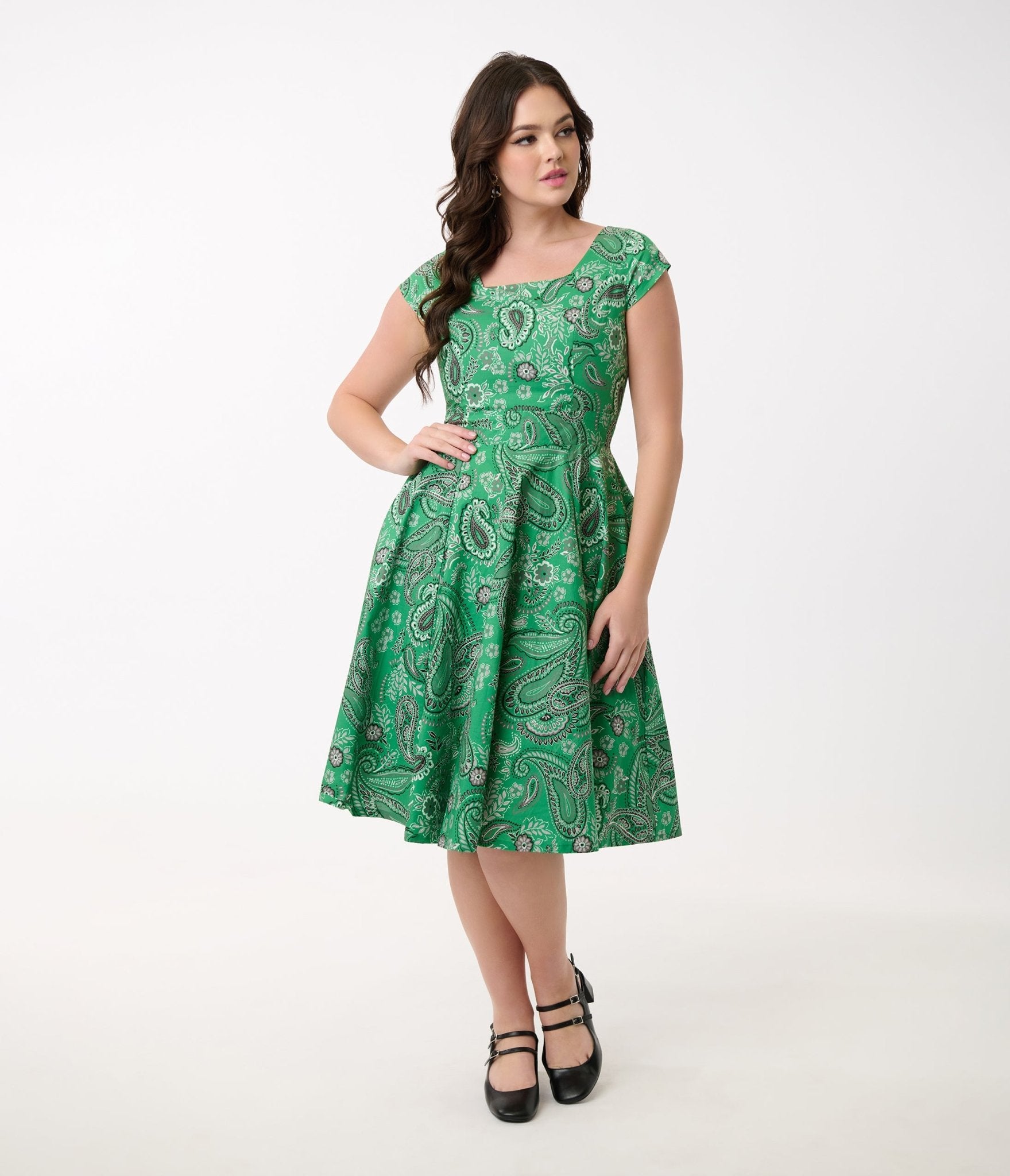 Magnolia Place 1950s Green Bandana Print Anna Cotton Swing Dress - Unique Vintage - Womens, DRESSES, SWING