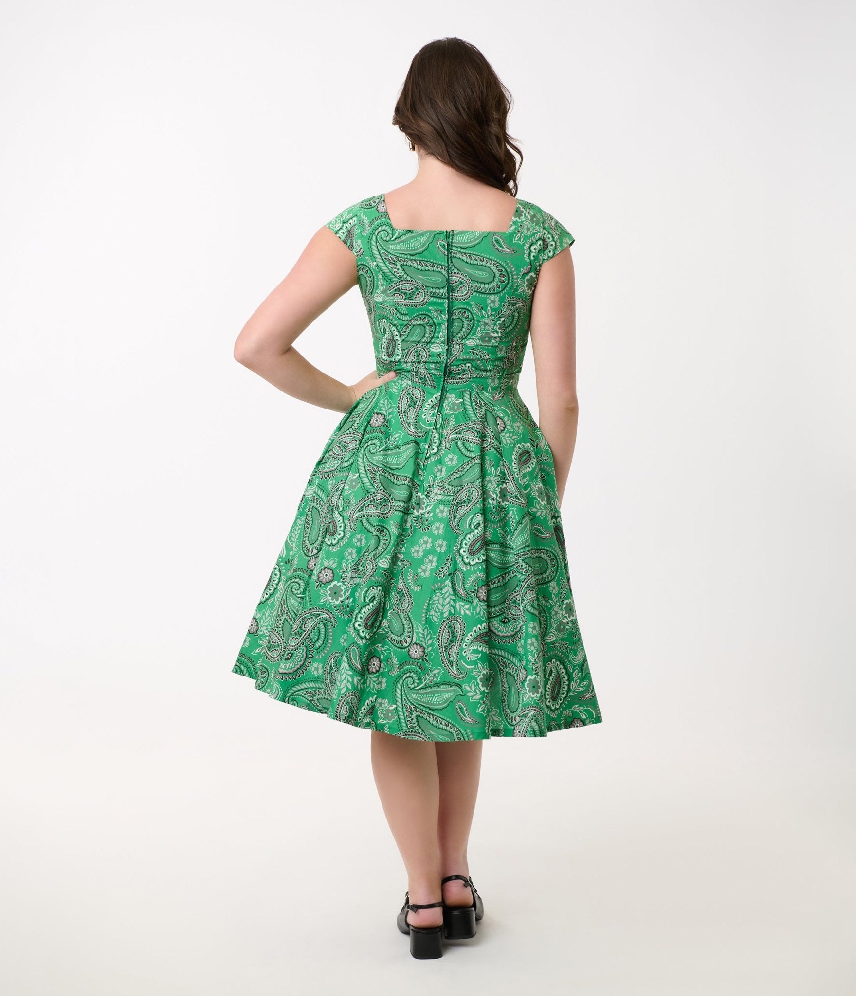 Magnolia Place 1950s Green Bandana Print Anna Cotton Swing Dress - Unique Vintage - Womens, DRESSES, SWING