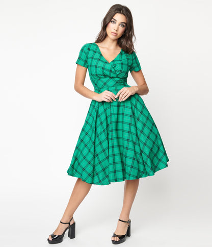 Magnolia Place Green & Black Plaid Alyssa Swing Dress - Unique Vintage - Womens, DRESSES, SWING