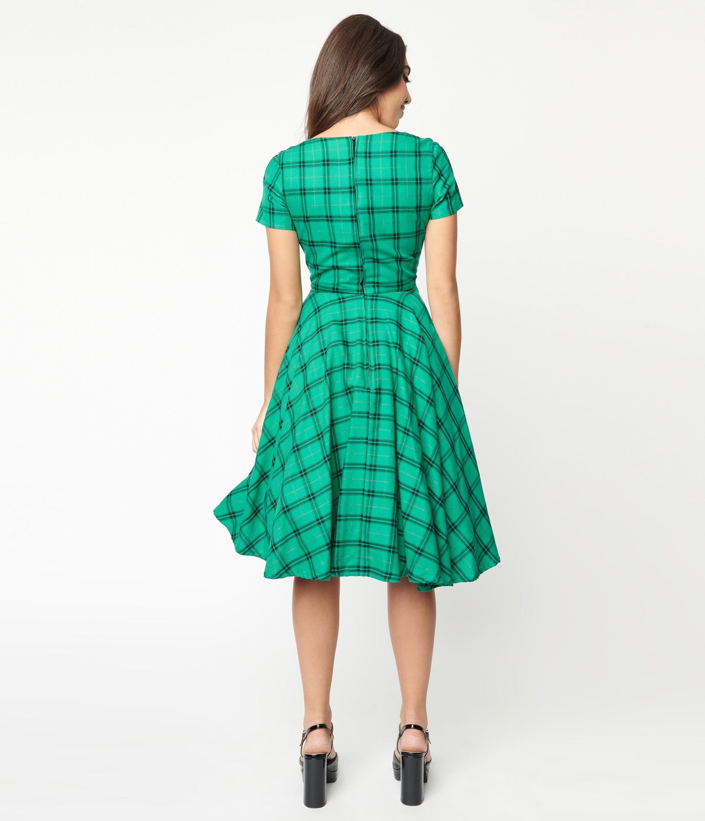 Magnolia Place Green & Black Plaid Alyssa Swing Dress - Unique Vintage - Womens, DRESSES, SWING