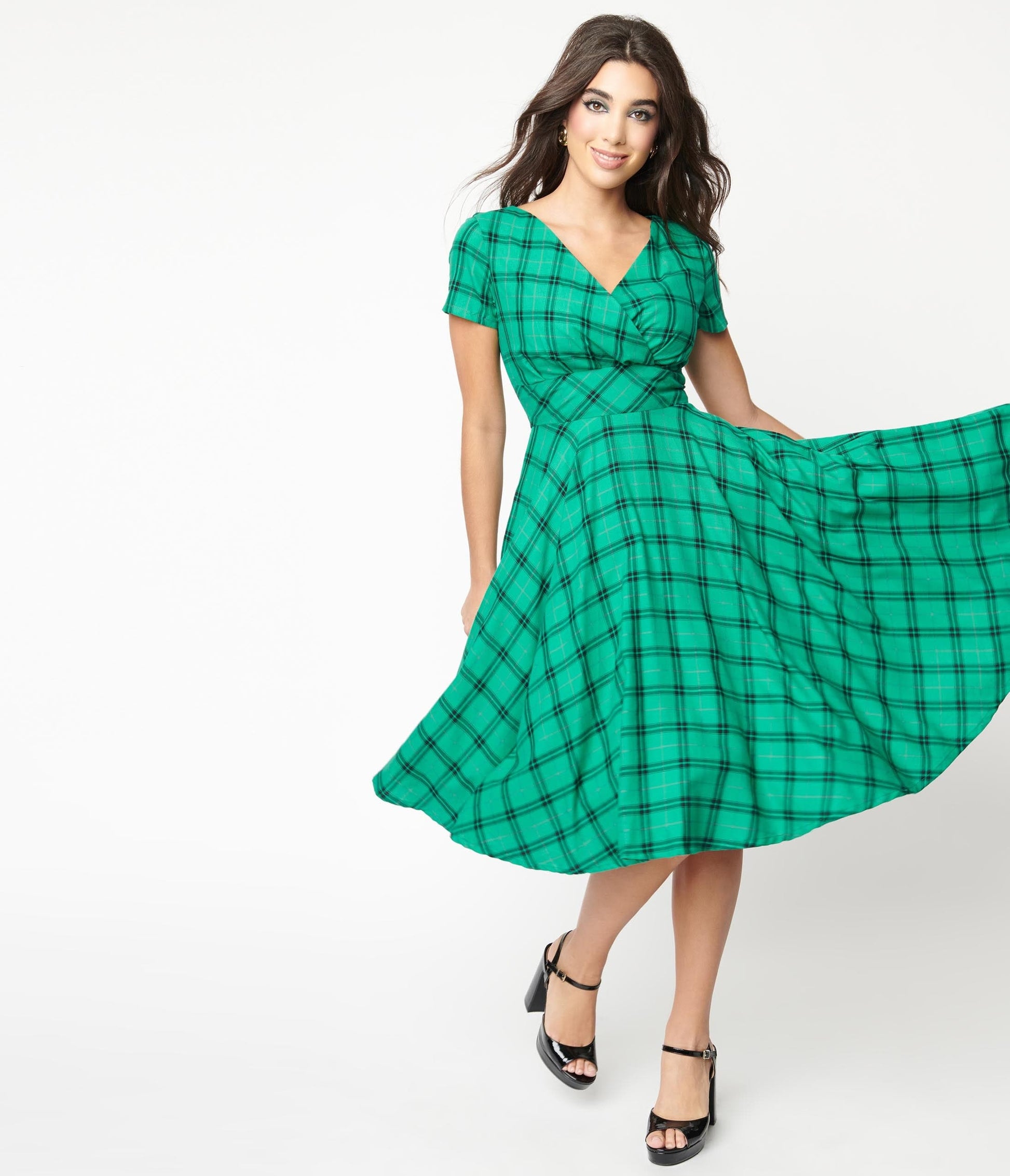 Magnolia Place Green & Black Plaid Alyssa Swing Dress - Unique Vintage - Womens, DRESSES, SWING