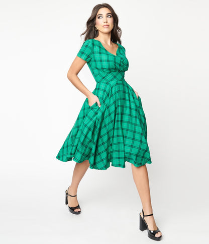 Magnolia Place Green & Black Plaid Alyssa Swing Dress - Unique Vintage - Womens, DRESSES, SWING