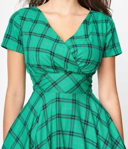 Magnolia Place Green & Black Plaid Alyssa Swing Dress - Unique Vintage - Womens, DRESSES, SWING