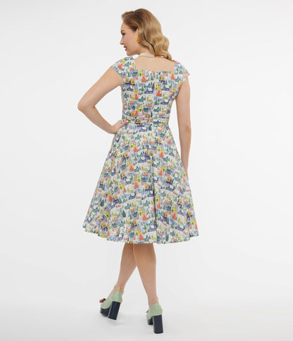 Magnolia Place Multicolor Winter House Print Anna Swing Dress - Unique Vintage - Womens, DRESSES, SWING