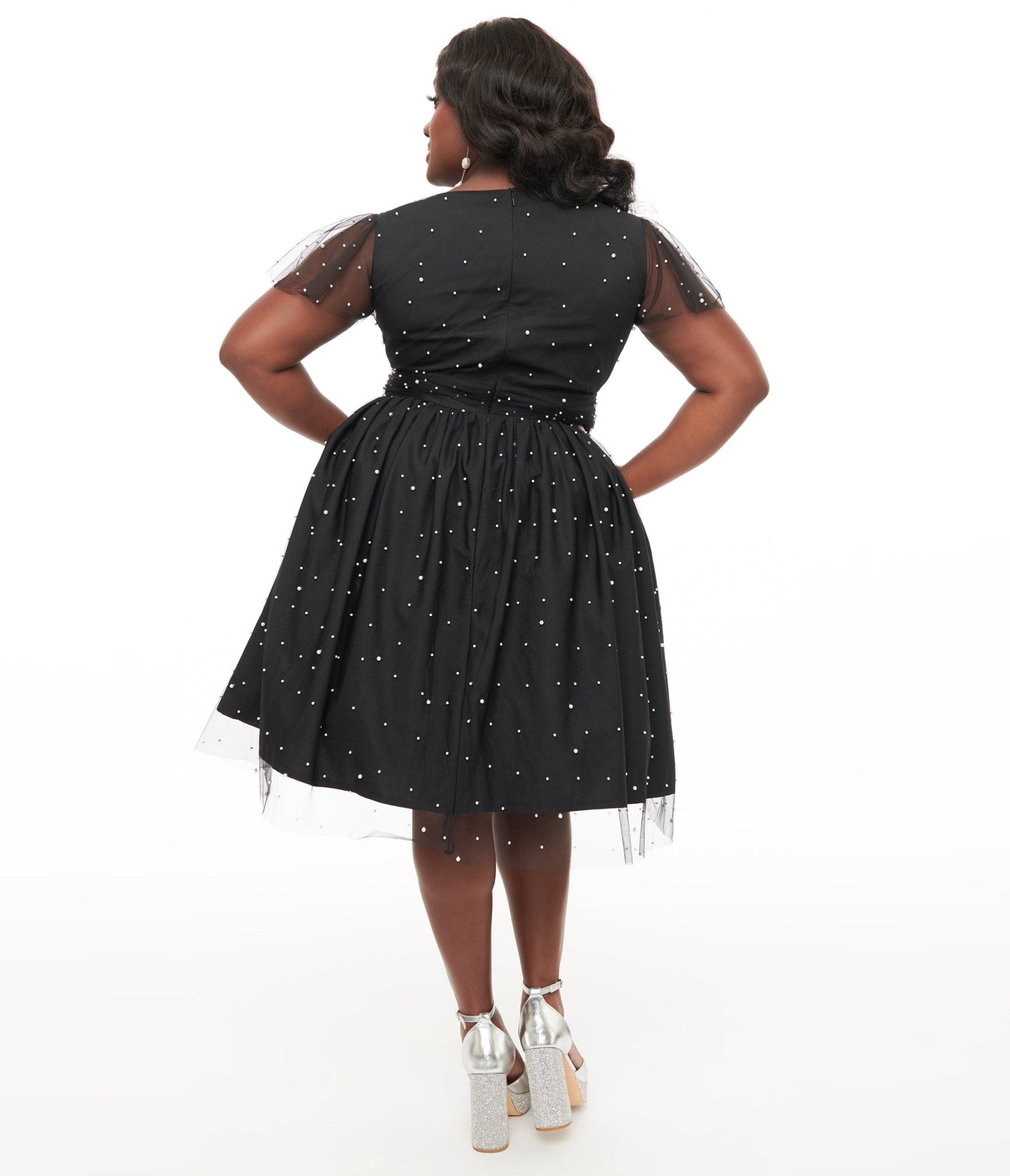 Magnolia Place Plus Size 1950s Black Faux Pearl Swing Dress - Unique Vintage - Womens, DRESSES, SWING