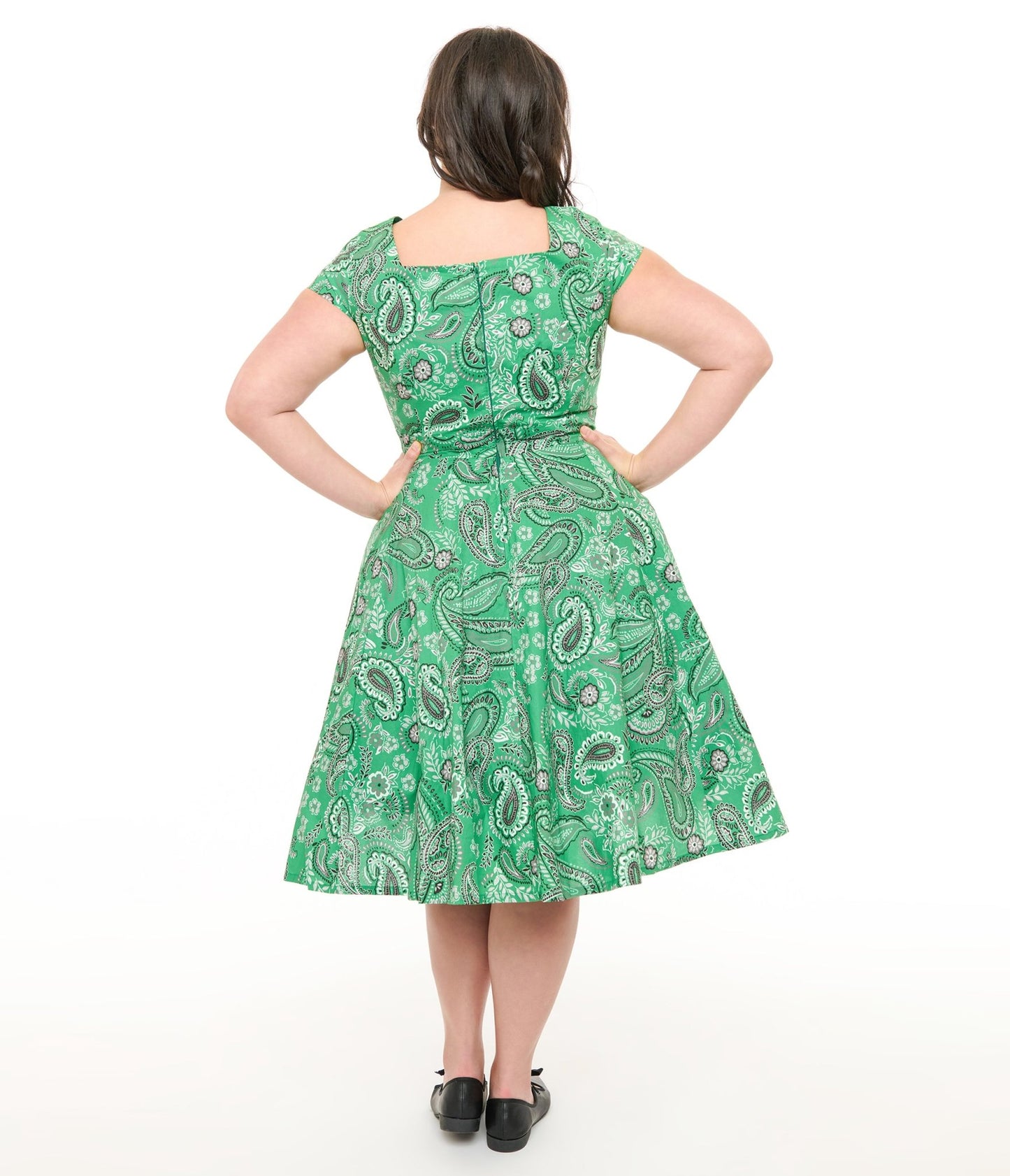 Magnolia Place Plus Size 1950s Green Bandana Print Anna Cotton Swing Dress - Unique Vintage - Womens, DRESSES, SWING