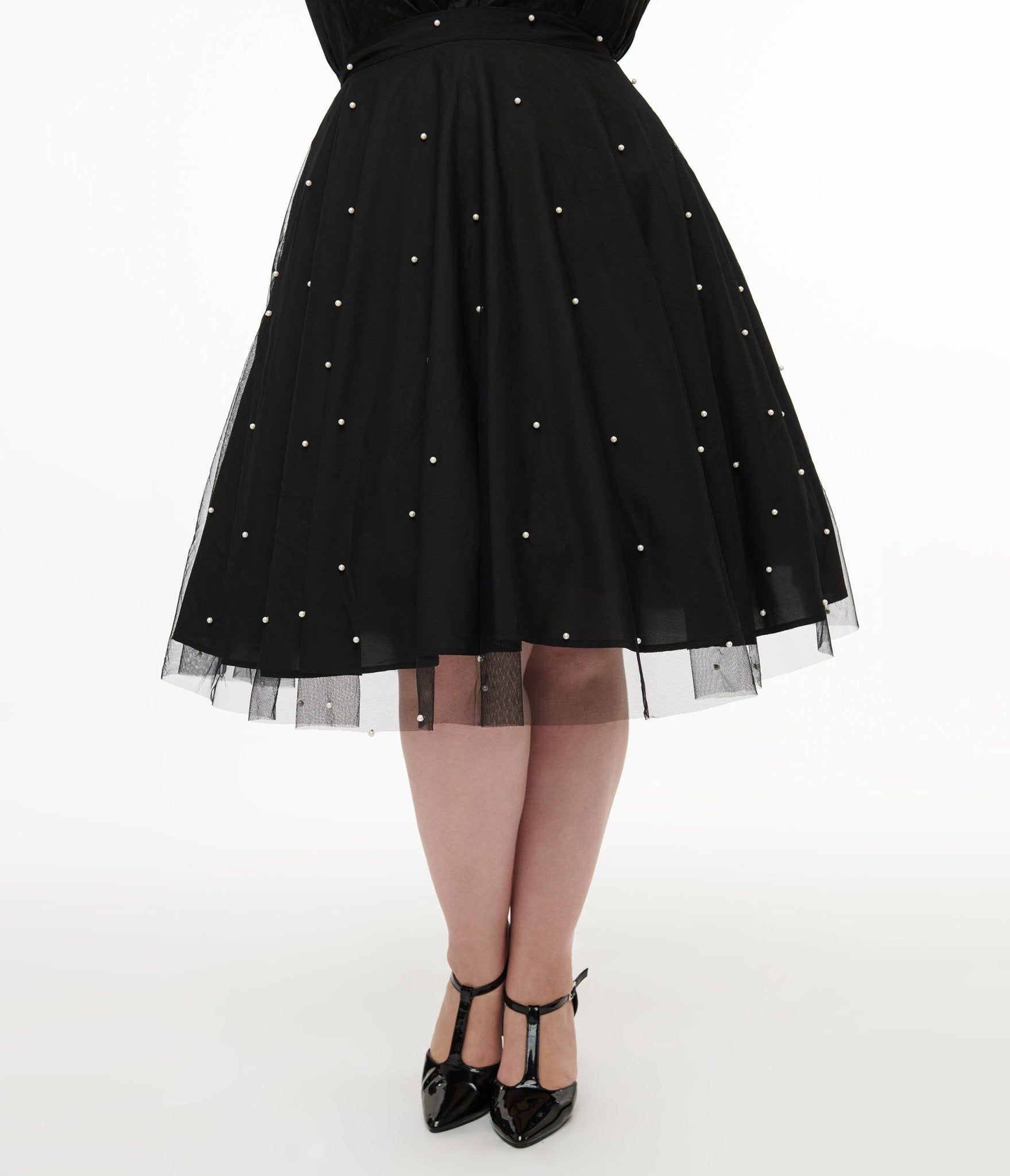 Magnolia Place Plus Size Black & Faux Pearl Sally Swing Skirt - Unique Vintage - Womens, BOTTOMS, SKIRTS