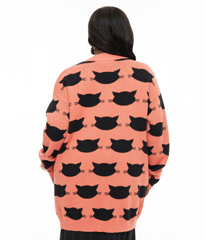 Magnolia Place Plus Size Orange & Black Cat Cardigan - Unique Vintage - Womens, HALLOWEEN, TOPS