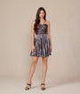 Metallic Gun Metal Pleated A-Line Prom Dress